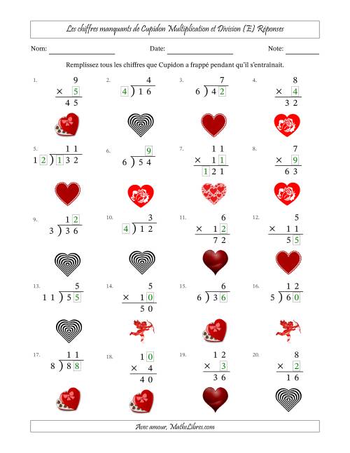 Les chiffres manquants de Cupidon, Multiplication et Division (Version Plus Facile) (E) page 2