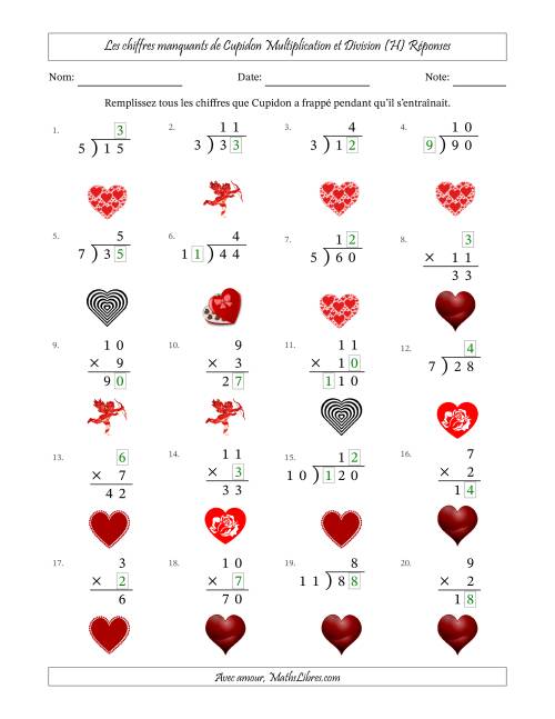 Les chiffres manquants de Cupidon, Multiplication et Division (Version Plus Facile) (H) page 2