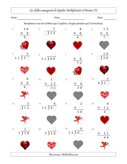 Les chiffres manquants de Cupidon, Multiplication et Division (Version Plus Facile) (I)