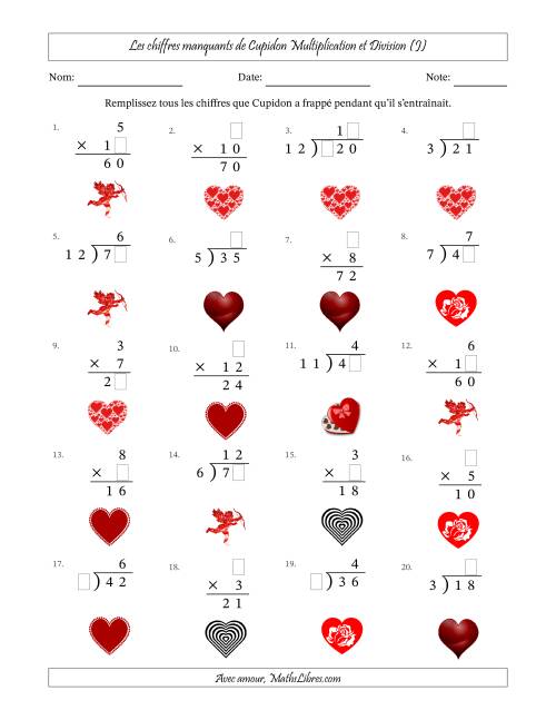 Les chiffres manquants de Cupidon, Multiplication et Division (Version Plus Facile) (J)