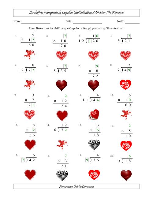 Les chiffres manquants de Cupidon, Multiplication et Division (Version Plus Facile) (J) page 2