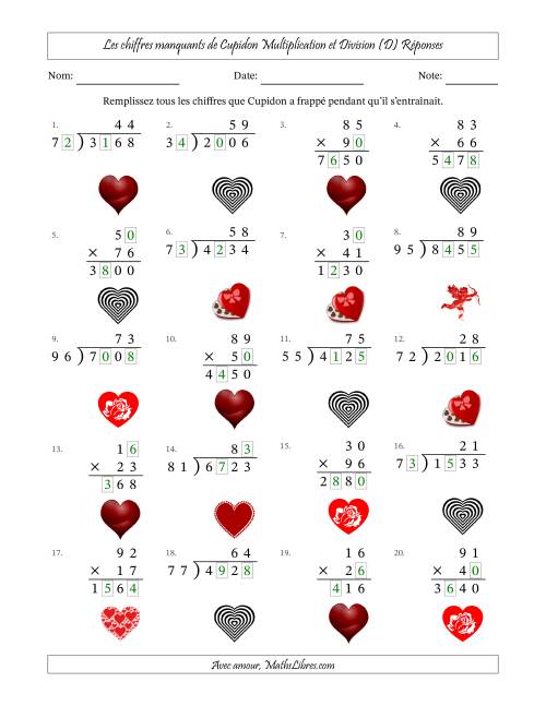 Les chiffres manquants de Cupidon, Multiplication et Division (Version Plus Difficile) (D) page 2