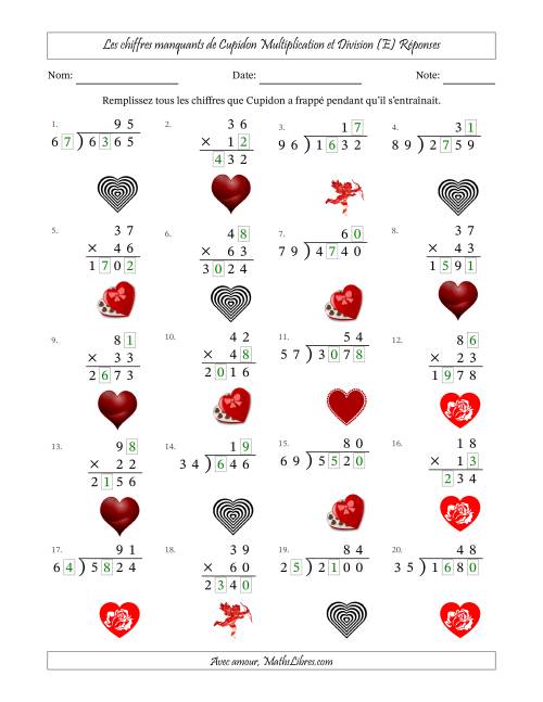 Les chiffres manquants de Cupidon, Multiplication et Division (Version Plus Difficile) (E) page 2