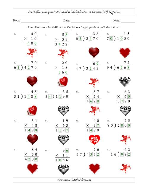 Les chiffres manquants de Cupidon, Multiplication et Division (Version Plus Difficile) (H) page 2