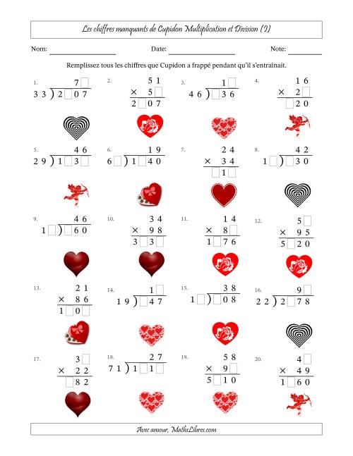Les chiffres manquants de Cupidon, Multiplication et Division (Version Plus Difficile) (I)