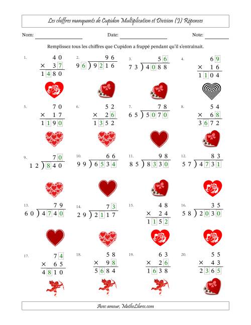 Les chiffres manquants de Cupidon, Multiplication et Division (Version Plus Difficile) (J) page 2