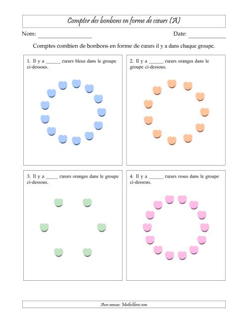 Compter des bonbons en forme de cœurs en dispositions circulaires (A)