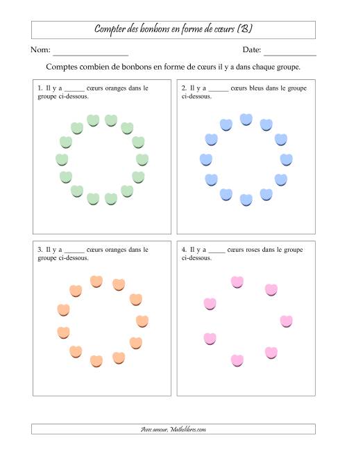 Compter des bonbons en forme de cœurs en dispositions circulaires (B)