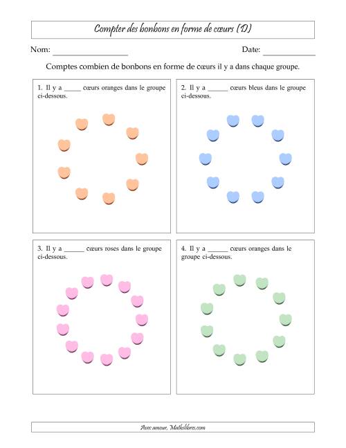 Compter des bonbons en forme de cœurs en dispositions circulaires (D)