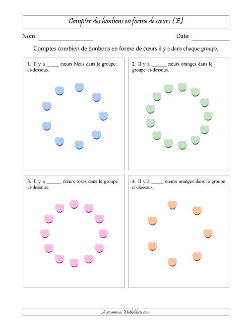 Compter des bonbons en forme de cœurs en dispositions circulaires (E)
