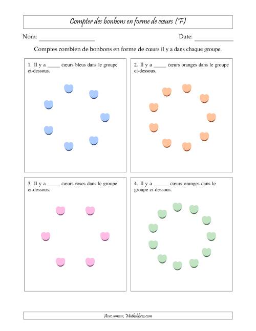 Compter des bonbons en forme de cœurs en dispositions circulaires (F)