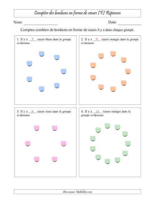 Compter des bonbons en forme de cœurs en dispositions circulaires (F) page 2