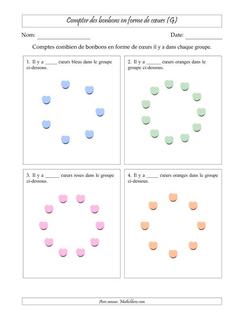Compter des bonbons en forme de cœurs en dispositions circulaires (G)