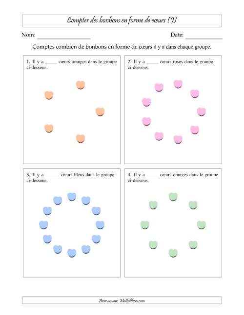 Compter des bonbons en forme de cœurs en dispositions circulaires (J)