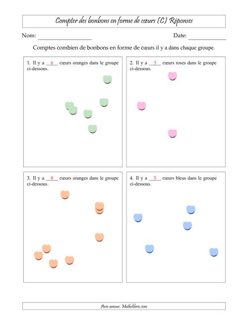 Compter des bonbons en forme de cœurs en dispositions éparpillées (Version plus facile, dispositions éparpillées de 3 à 10 articles) (C) page 2