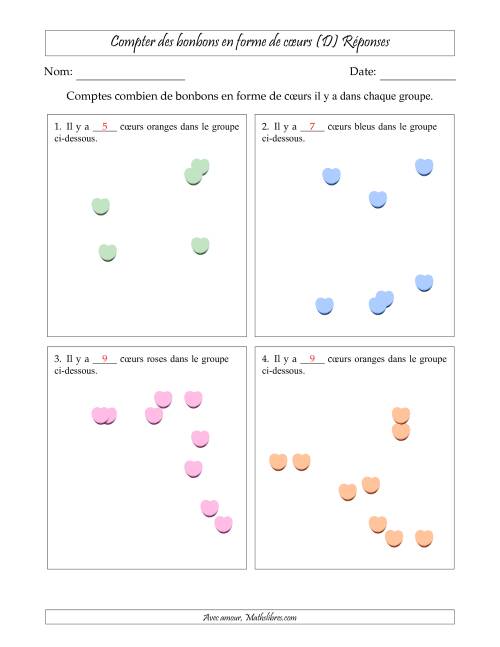 Compter des bonbons en forme de cœurs en dispositions éparpillées (Version plus facile, dispositions éparpillées de 3 à 10 articles) (D) page 2