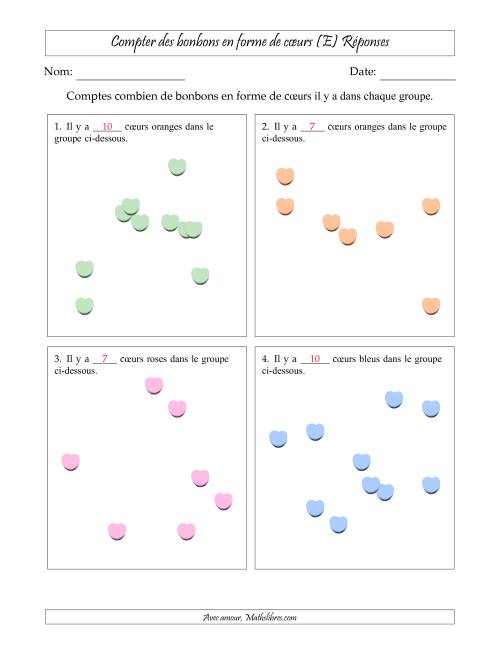 Compter des bonbons en forme de cœurs en dispositions éparpillées (Version plus facile, dispositions éparpillées de 3 à 10 articles) (E) page 2