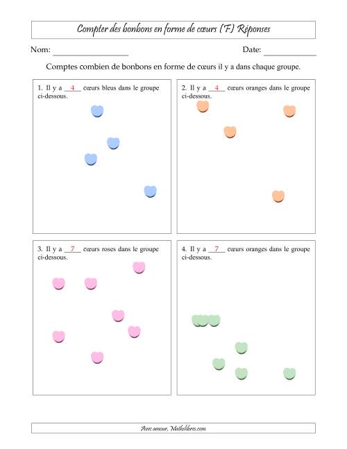 Compter des bonbons en forme de cœurs en dispositions éparpillées (Version plus facile, dispositions éparpillées de 3 à 10 articles) (F) page 2