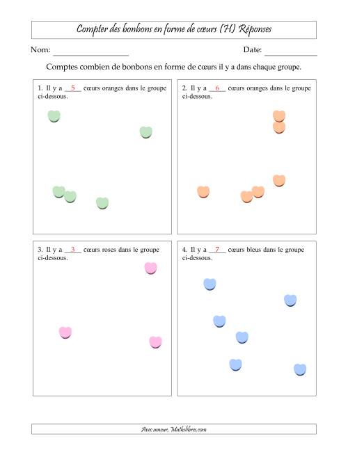Compter des bonbons en forme de cœurs en dispositions éparpillées (Version plus facile, dispositions éparpillées de 3 à 10 articles) (H) page 2