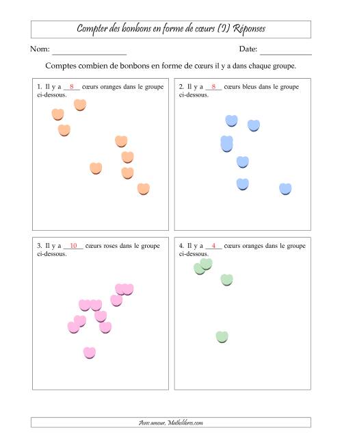 Compter des bonbons en forme de cœurs en dispositions éparpillées (Version plus facile, dispositions éparpillées de 3 à 10 articles) (I) page 2