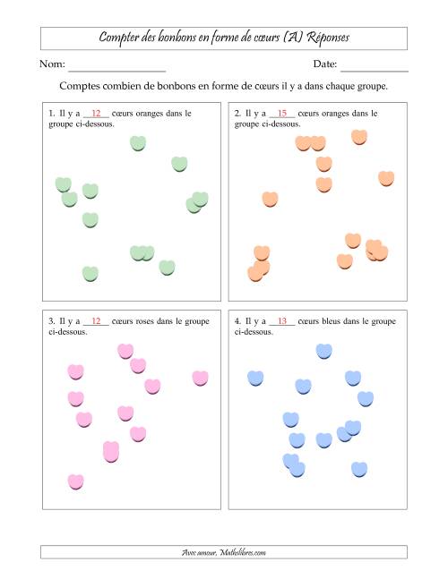 Compter des bonbons en forme de cœurs en dispositions éparpillées (Version plus difficile, dispositions éparpillées de 11 à 20 articles) (A) page 2