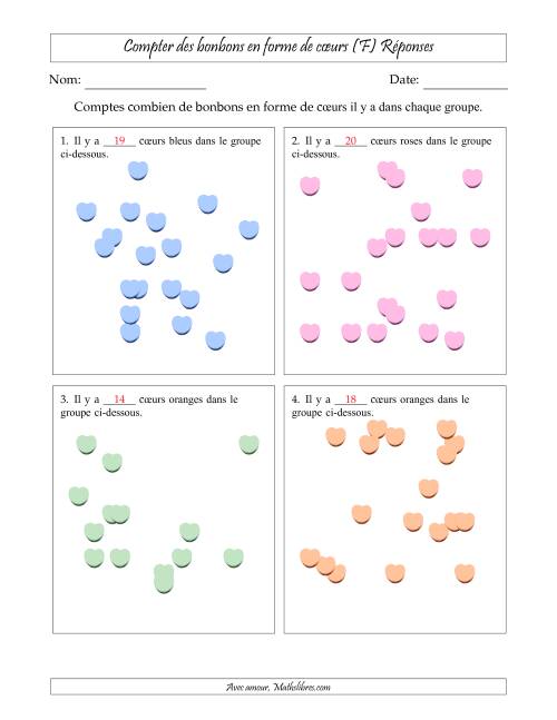 Compter des bonbons en forme de cœurs en dispositions éparpillées (Version plus difficile, dispositions éparpillées de 11 à 20 articles) (F) page 2
