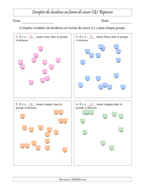 Compter des bonbons en forme de cœurs en dispositions éparpillées (Version plus difficile, dispositions éparpillées de 11 à 20 articles) (G) page 2