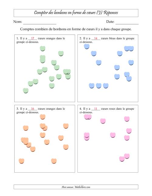 Compter des bonbons en forme de cœurs en dispositions éparpillées (Version plus difficile, dispositions éparpillées de 11 à 20 articles) (J) page 2