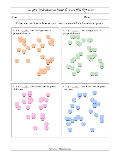 Compter des bonbons en forme de cœurs en dispositions éparpillées (Version très difficile, dispositions éparpillées de 21 à 50 articles) (B) page 2