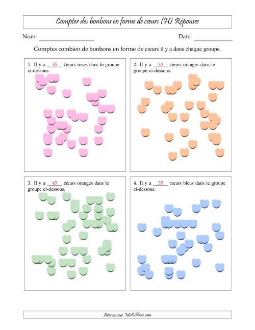 Compter des bonbons en forme de cœurs en dispositions éparpillées (Version très difficile, dispositions éparpillées de 21 à 50 articles) (H) page 2