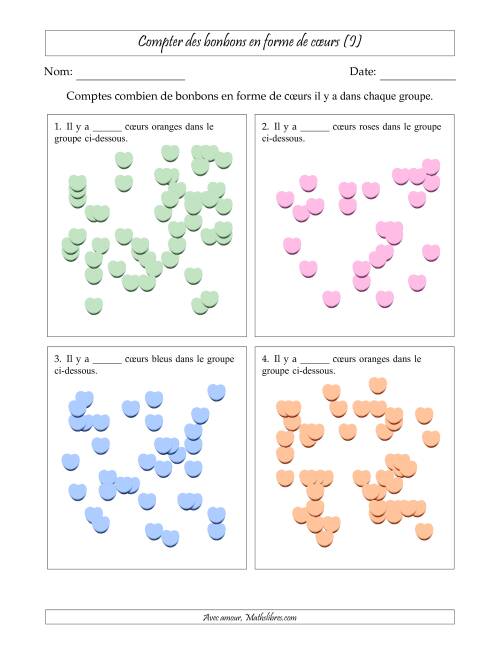 Compter des bonbons en forme de cœurs en dispositions éparpillées (Version très difficile, dispositions éparpillées de 21 à 50 articles) (I)