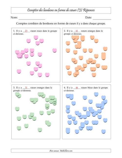Compter des bonbons en forme de cœurs en dispositions éparpillées (Version très difficile, dispositions éparpillées de 21 à 50 articles) (J) page 2