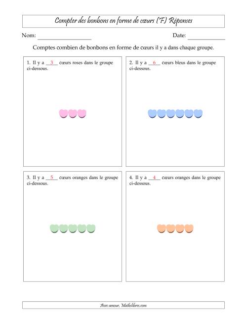 Compter des bonbons en forme de cœurs en dispositions linéaires (Version plus facile, dispositions linéaires horizontales) (F) page 2