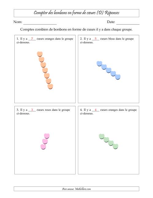 Compter des bonbons en forme de cœurs en dispositions linéaires (Version plus difficile, dispositions linéaires pivotées) (D) page 2