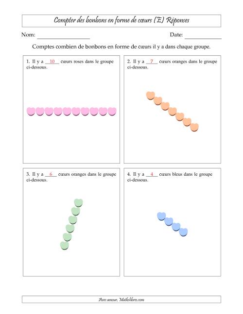 Compter des bonbons en forme de cœurs en dispositions linéaires (Version plus difficile, dispositions linéaires pivotées) (E) page 2