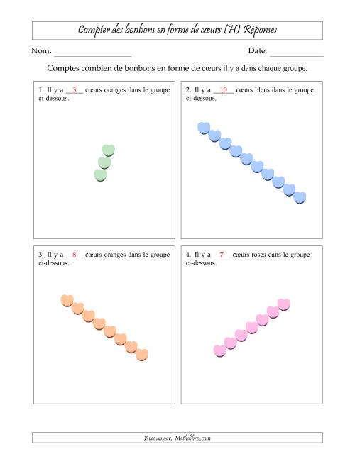 Compter des bonbons en forme de cœurs en dispositions linéaires (Version plus difficile, dispositions linéaires pivotées) (H) page 2