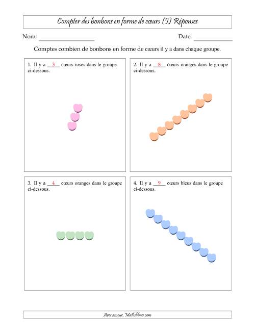 Compter des bonbons en forme de cœurs en dispositions linéaires (Version plus difficile, dispositions linéaires pivotées) (I) page 2