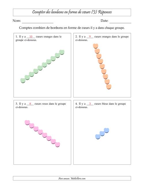 Compter des bonbons en forme de cœurs en dispositions linéaires (Version plus difficile, dispositions linéaires pivotées) (J) page 2