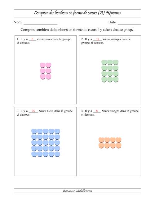 Compter des bonbons en forme de cœurs en dispositions rectangulaires (Version plus facile, dispositions rectangulaires jusqu'à 5x5) (A) page 2