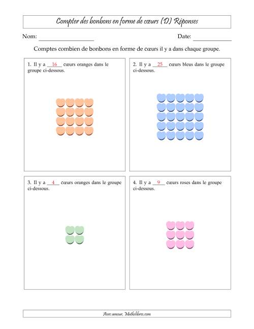 Compter des bonbons en forme de cœurs en dispositions rectangulaires (Version plus facile, dispositions rectangulaires jusqu'à 5x5) (D) page 2