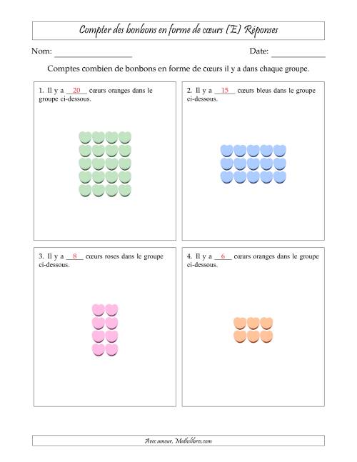Compter des bonbons en forme de cœurs en dispositions rectangulaires (Version plus facile, dispositions rectangulaires jusqu'à 5x5) (E) page 2