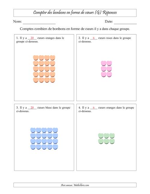 Compter des bonbons en forme de cœurs en dispositions rectangulaires (Version plus facile, dispositions rectangulaires jusqu'à 5x5) (G) page 2
