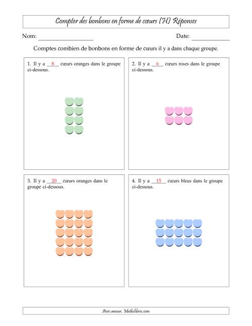 Compter des bonbons en forme de cœurs en dispositions rectangulaires (Version plus facile, dispositions rectangulaires jusqu'à 5x5) (H) page 2
