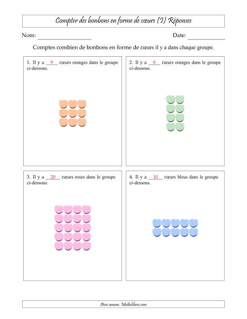 Compter des bonbons en forme de cœurs en dispositions rectangulaires (Version plus facile, dispositions rectangulaires jusqu'à 5x5) (I) page 2