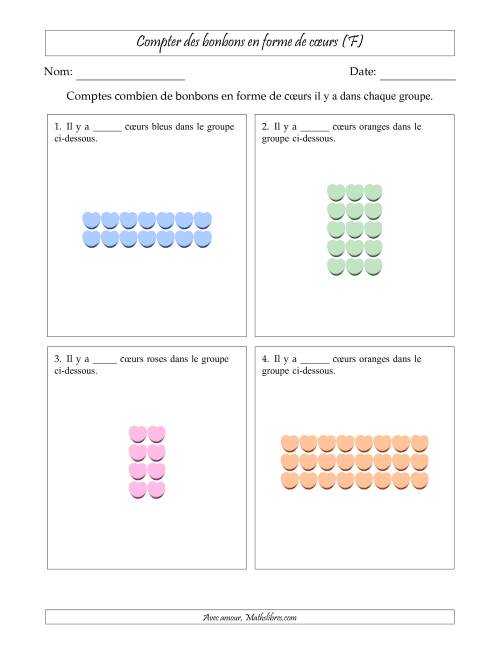 Compter des bonbons en forme de cœurs en dispositions rectangulaires (Version plus difficile, dispositions rectangulaires jusqu'à 9x9) (F)