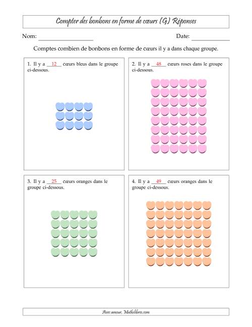 Compter des bonbons en forme de cœurs en dispositions rectangulaires (Version plus difficile, dispositions rectangulaires jusqu'à 9x9) (G) page 2