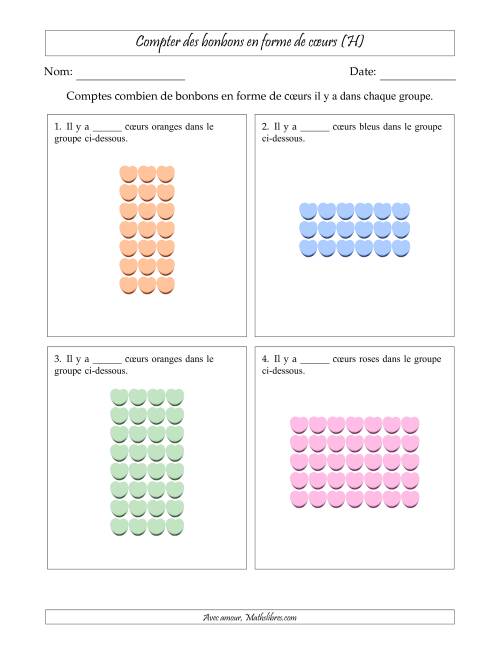 Compter des bonbons en forme de cœurs en dispositions rectangulaires (Version plus difficile, dispositions rectangulaires jusqu'à 9x9) (H)