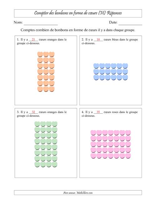 Compter des bonbons en forme de cœurs en dispositions rectangulaires (Version plus difficile, dispositions rectangulaires jusqu'à 9x9) (H) page 2