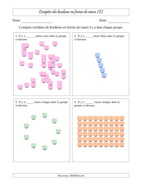 Compter des bonbons en forme de cœurs en dispositions variées (Version Difficile) (C)