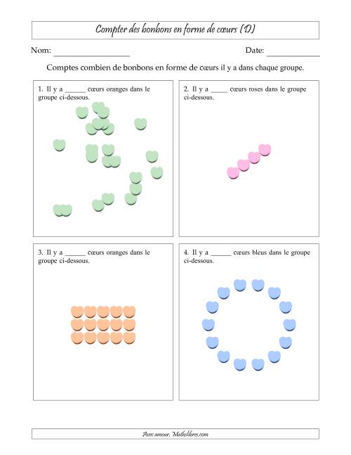 Compter des bonbons en forme de cœurs en dispositions variées (Version Difficile) (D)